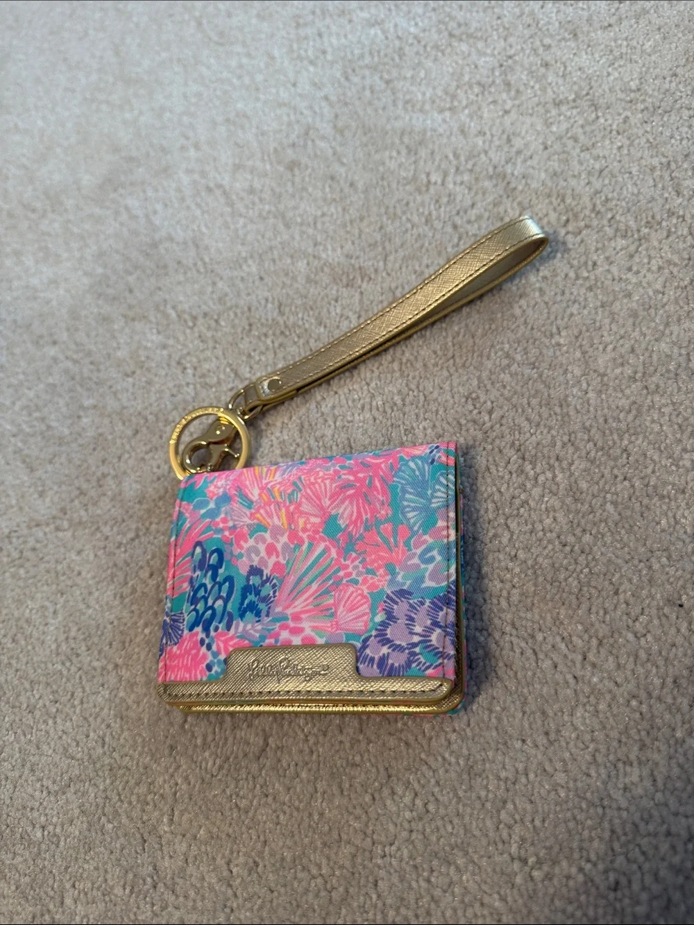 Lilly Pulitzer Gold Wristlet Floral Mini Wallet - Pink/Blue